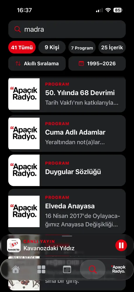 Apaçık Radyo iOS uygulaması ekran görüntüsü 3