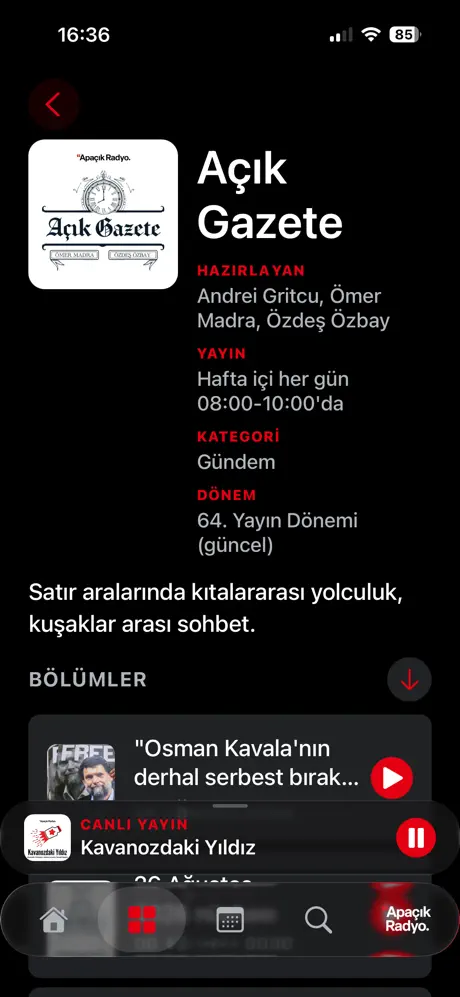 Apaçık Radyo iOS uygulaması ekran görüntüsü 4